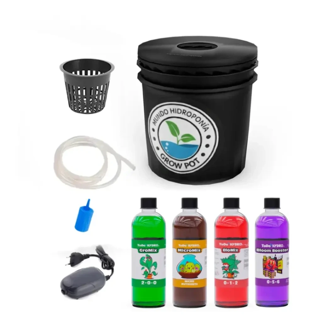Grow Pot Económico - DWC Hydro Bucket Kit con Bomba de Aire, Nutrientes y Más (8L)