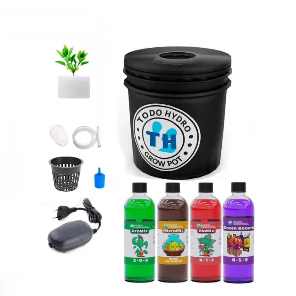 Grow Pot Inicial - DWC Hydro Bucket Kit con Bomba de Aire, Nutrientes y Más (8L)