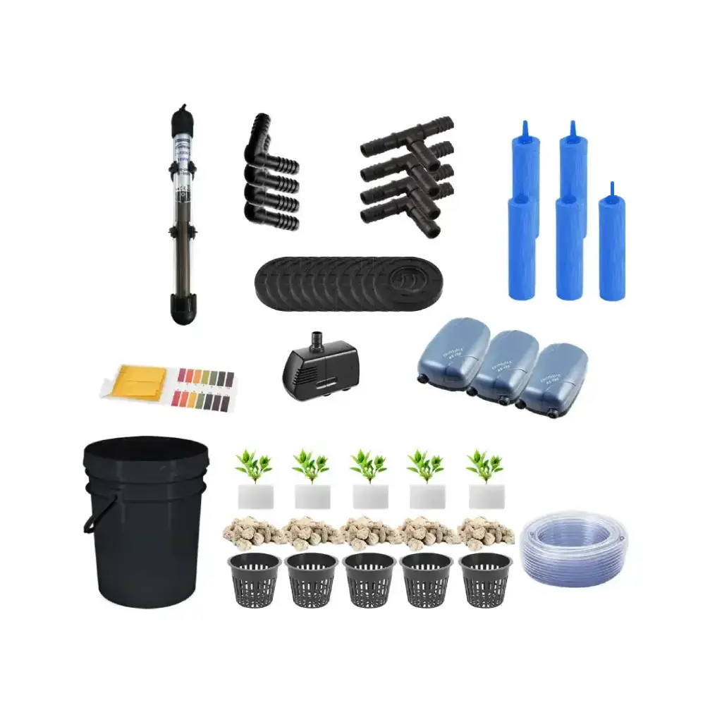 Grow Pot RDWC 10L Kit Sistema Hidropónico 5+1 con Bombas de Aire, Macetas Caladas y Depósito de Agua