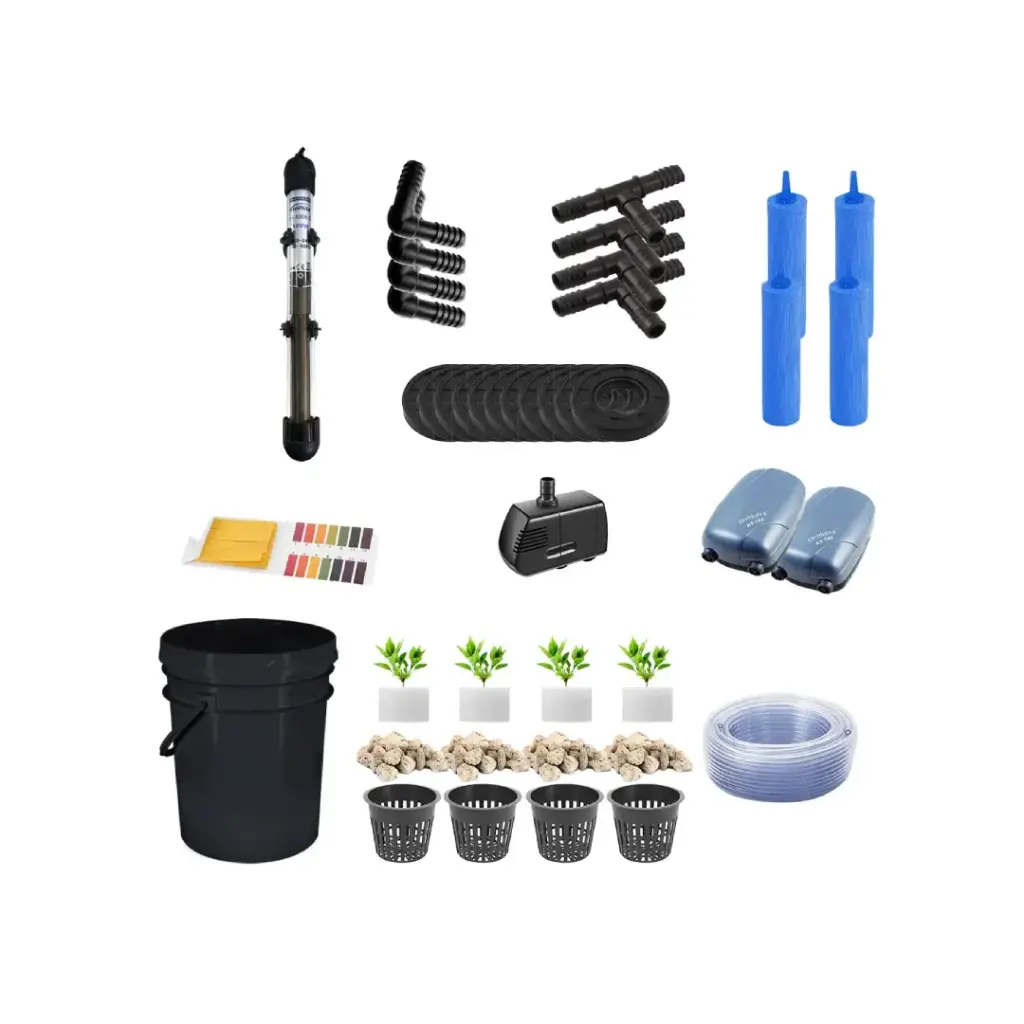 Grow Pot RDWC 20L Kit Sistema Hidropónico 4+1 con Bombas de Aire, Macetas Caladas y Depósito de Agua (1/2")