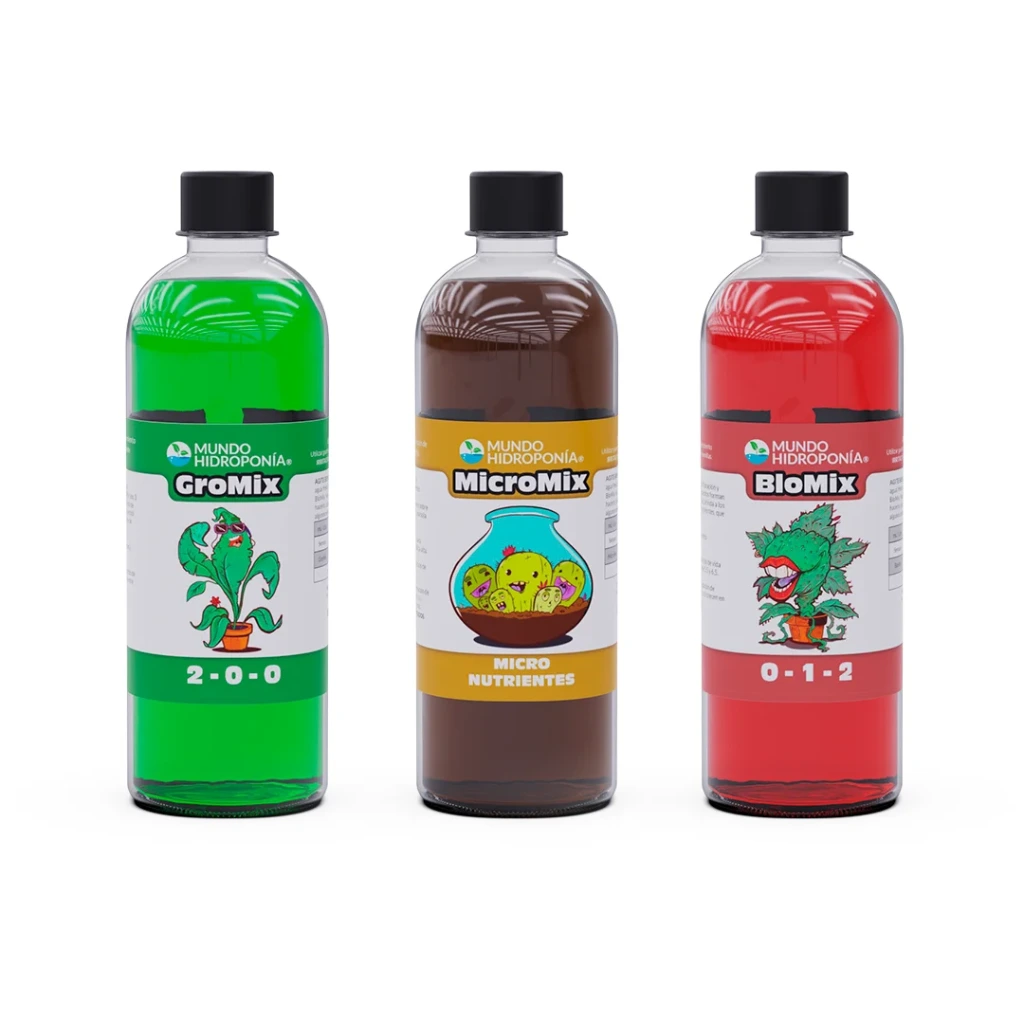 Tri-pack o Línea Mix (GroMix + MicroMix + BloMix), Pack profesional de fertilizante para cultivo intensivo de Flores y Frutales (200ml)