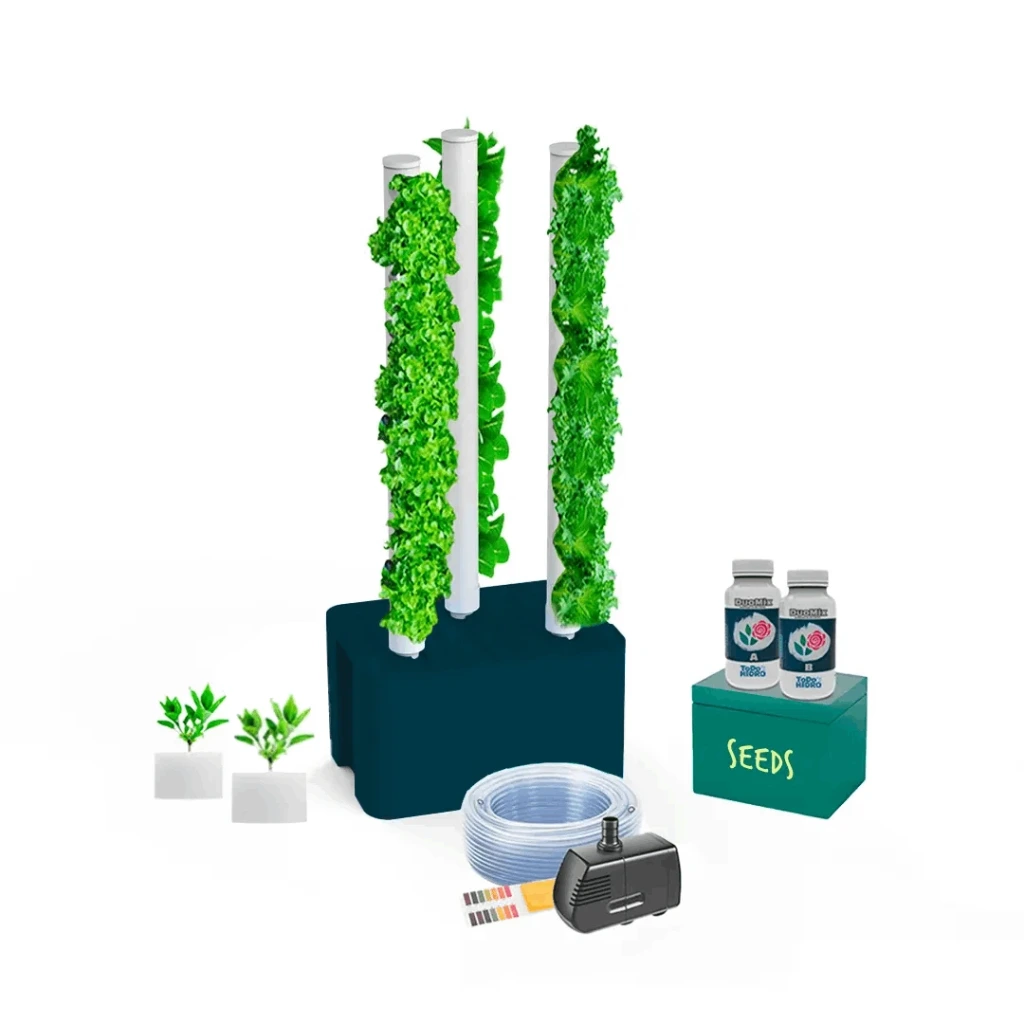 Kit Hidropónico N14 Sistema Torre para 24 Plantas, Jardín Completo con Nutrientes, Semillas y Accesorios