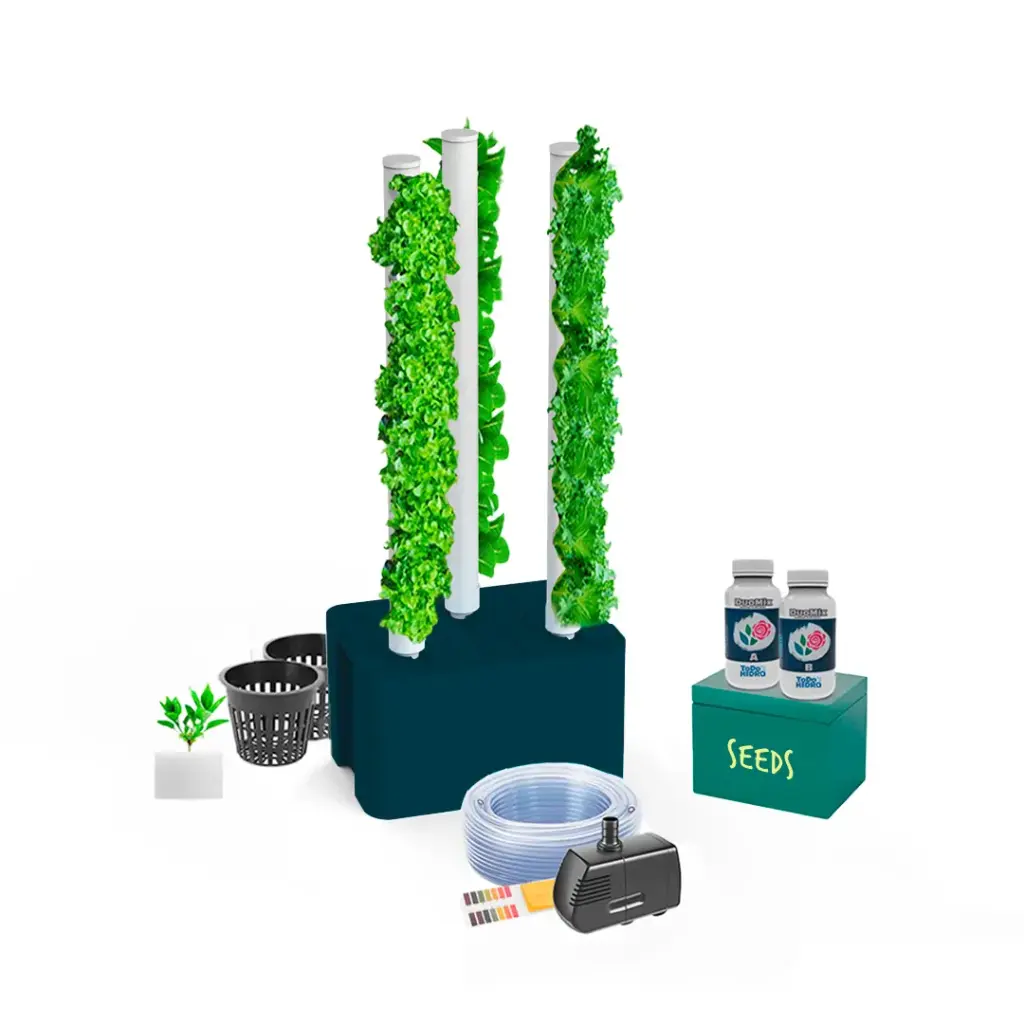 Kit Hidropónico N14 Sistema Torre para 24 Plantas, Jardín Completo con Nutrientes, Semillas y Accesorios