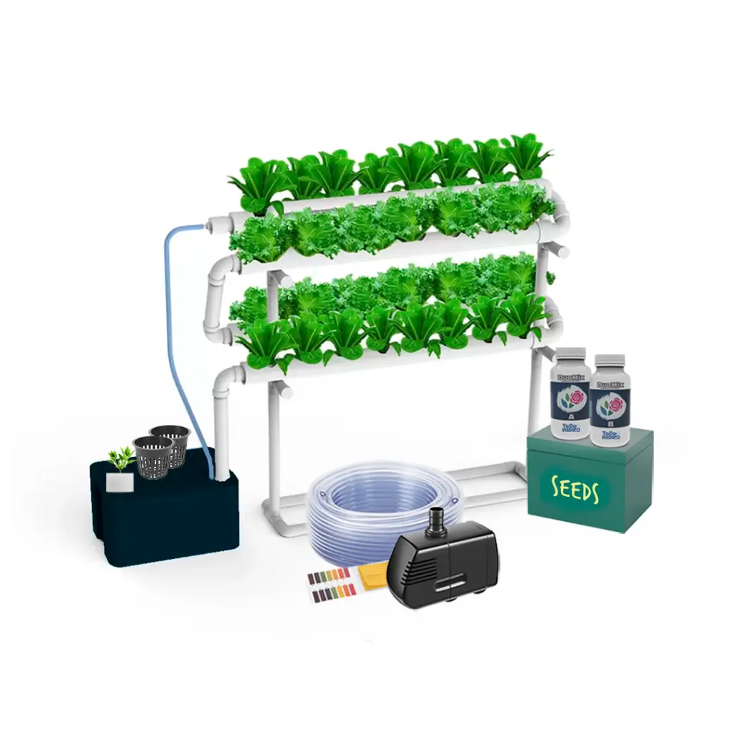 [KIT-00092] Kit Hidropónico N2 Sistema NFT para 32 Plantas, Jardín Completo con Nutrientes, Semillas y Accesorios