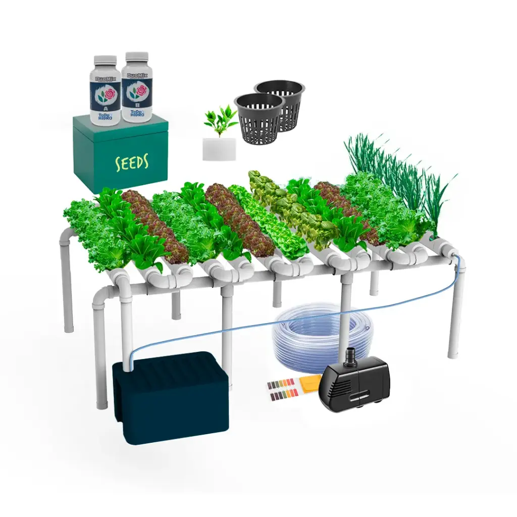 [KIT-00095] Kit Hidropónico N4 Sistema NFT para 96 Plantas, Jardín Completo con Nutrientes, Semillas y Accesorios