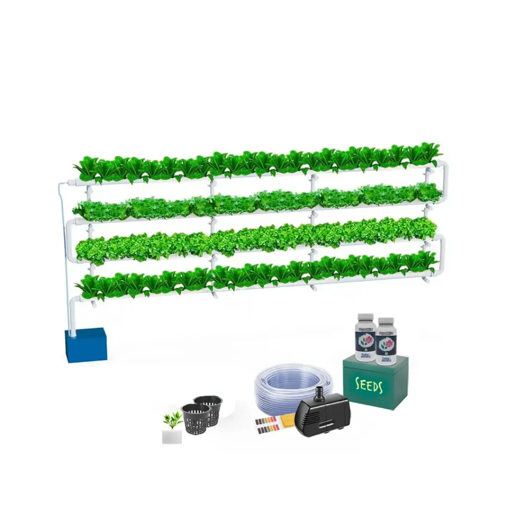 [KIT-00100] Kit Hidropónico N5P (Pared) Sistema NFT para 96 Plantas, Jardín Completo con Nutrientes, Semillas y Accesorios