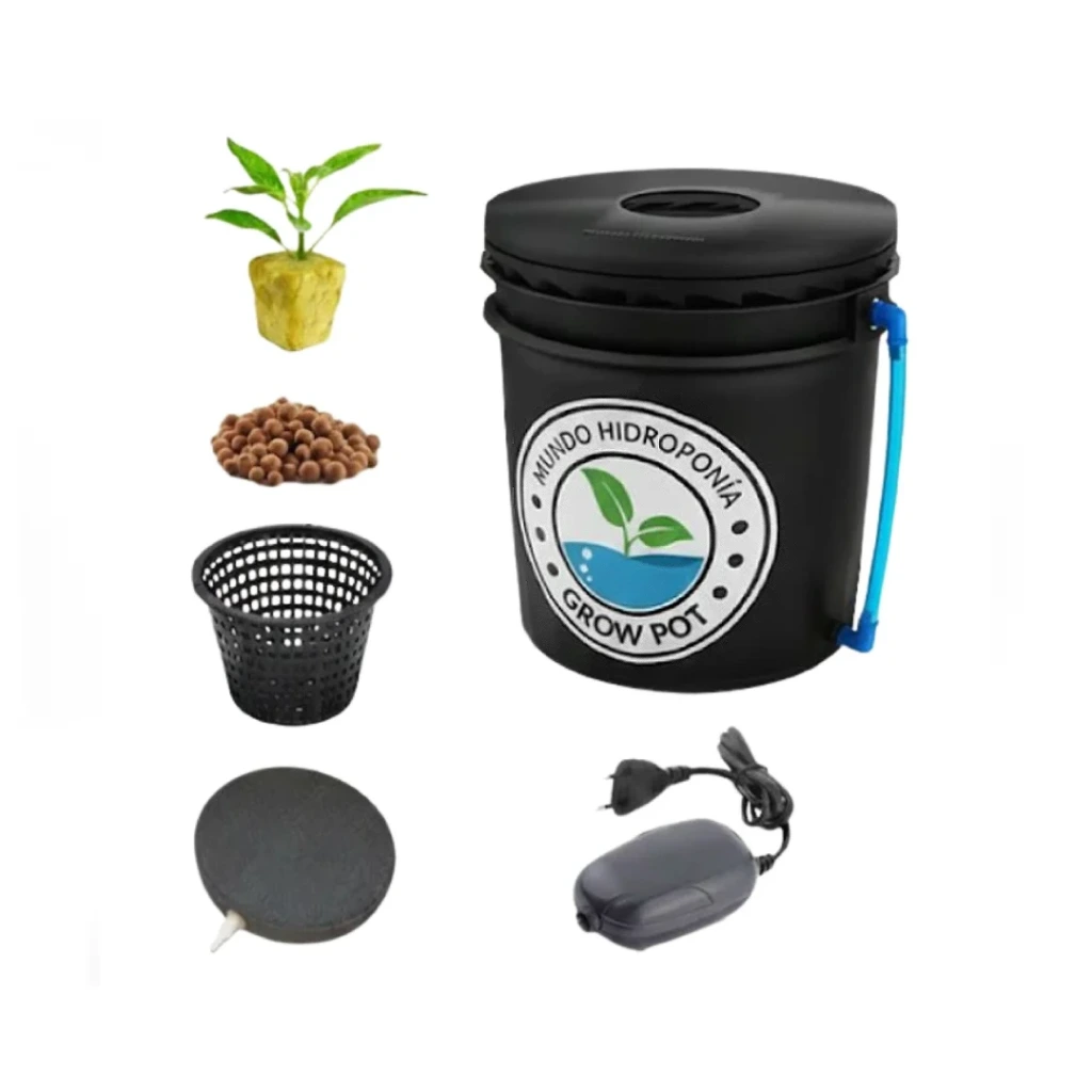 Grow Pot Original y Medidor de Agua - DWC Hydro Bucket Kit con Bomba de Aire y Accesorios (8L)
